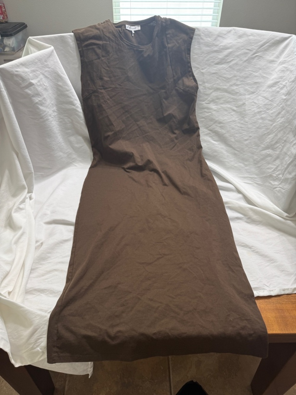 FRAME Brown Sleeveless Midi Dress Size Large Minimalist Tank Casual Luxe